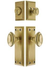 Grandeur Fifth Avenue Entry Set, Keyed Alike with Eden Prairie Knobs in Antique Brass.